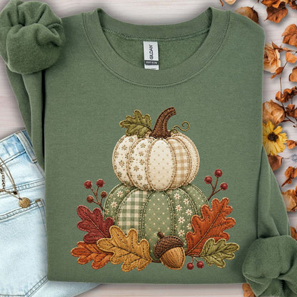 Faux Patchwork Pumpkin Harvest Sweatshirt