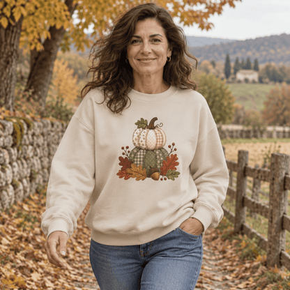 Faux Patchwork Pumpkin Harvest Sweatshirt