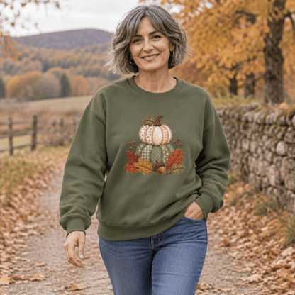 Faux Patchwork Pumpkin Harvest Sweatshirt