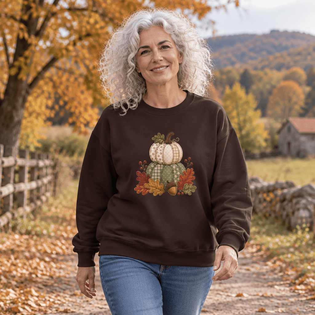 Faux Patchwork Pumpkin Harvest Sweatshirt