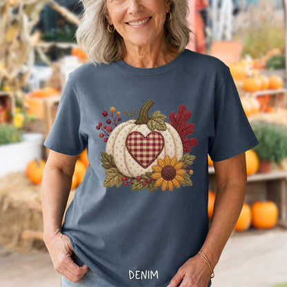 Faux Patchwork Pumpkin Heart T-Shirt