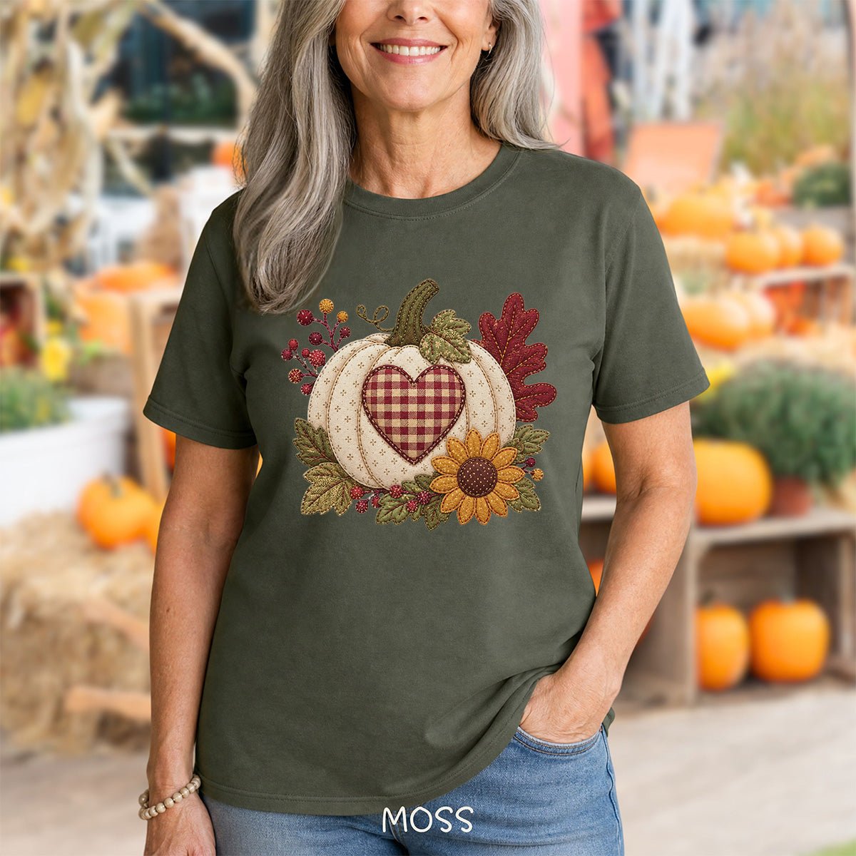 Faux Patchwork Pumpkin Heart T-Shirt