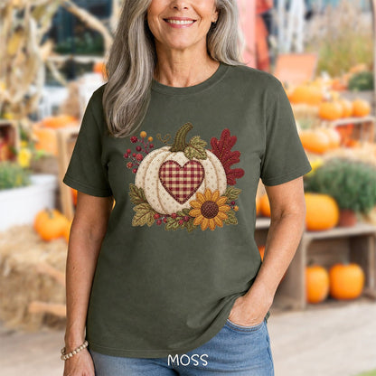 Faux Patchwork Pumpkin Heart T-Shirt