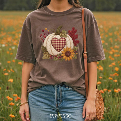 Faux Patchwork Pumpkin Heart T-Shirt