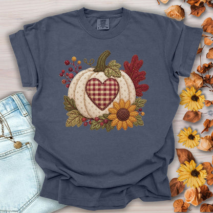 Faux Patchwork Pumpkin Heart T-Shirt