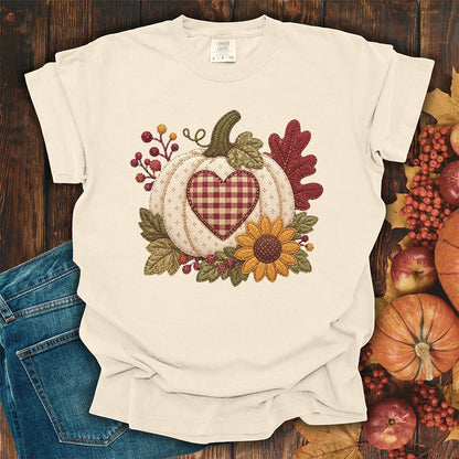 Faux Patchwork Pumpkin Heart T-Shirt