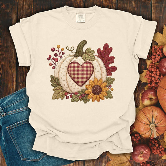 Faux Patchwork Pumpkin Heart T-Shirt