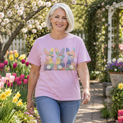 Faux Patchwork Easter Bunny Trio T-Shirt