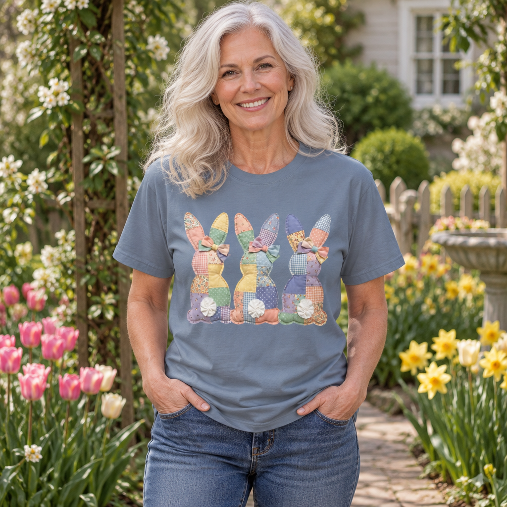 Faux Patchwork Easter Bunny Trio T-Shirt