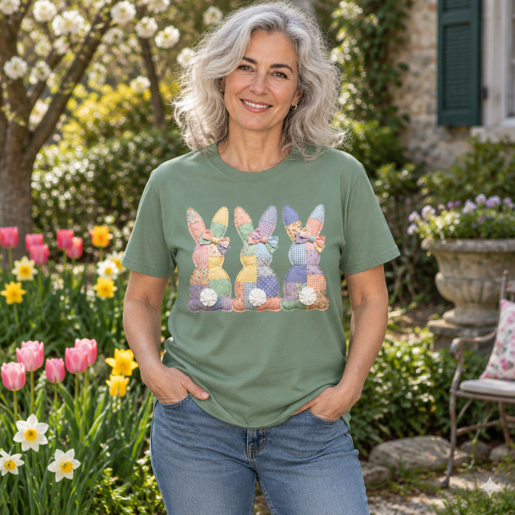 Faux Patchwork Easter Bunny Trio T-Shirt