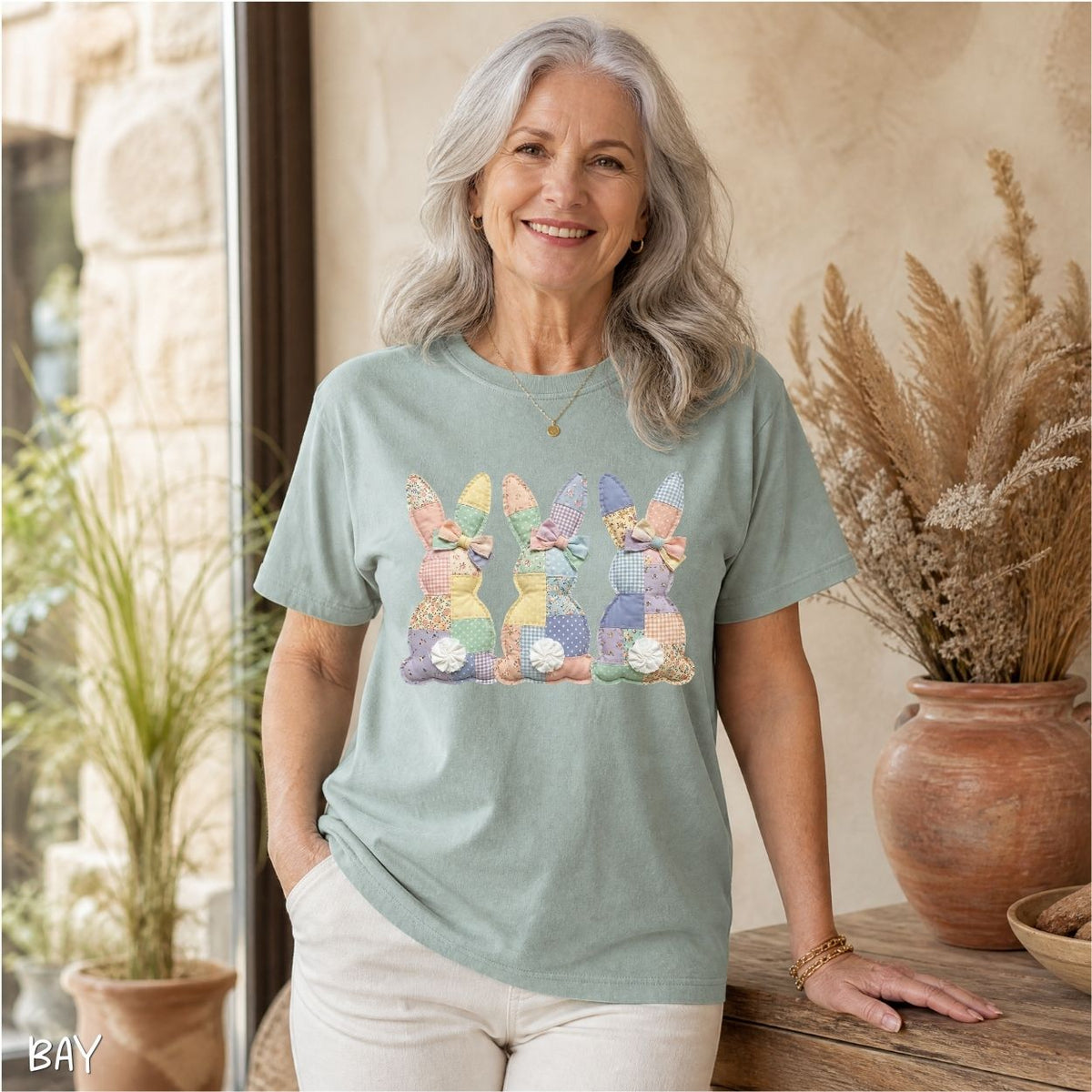 Faux Patchwork Easter Bunny Trio T-Shirt