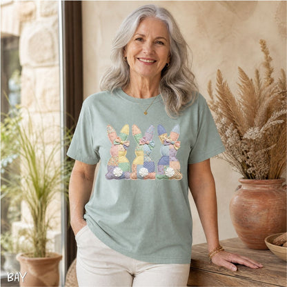 Faux Patchwork Easter Bunny Trio T-Shirt