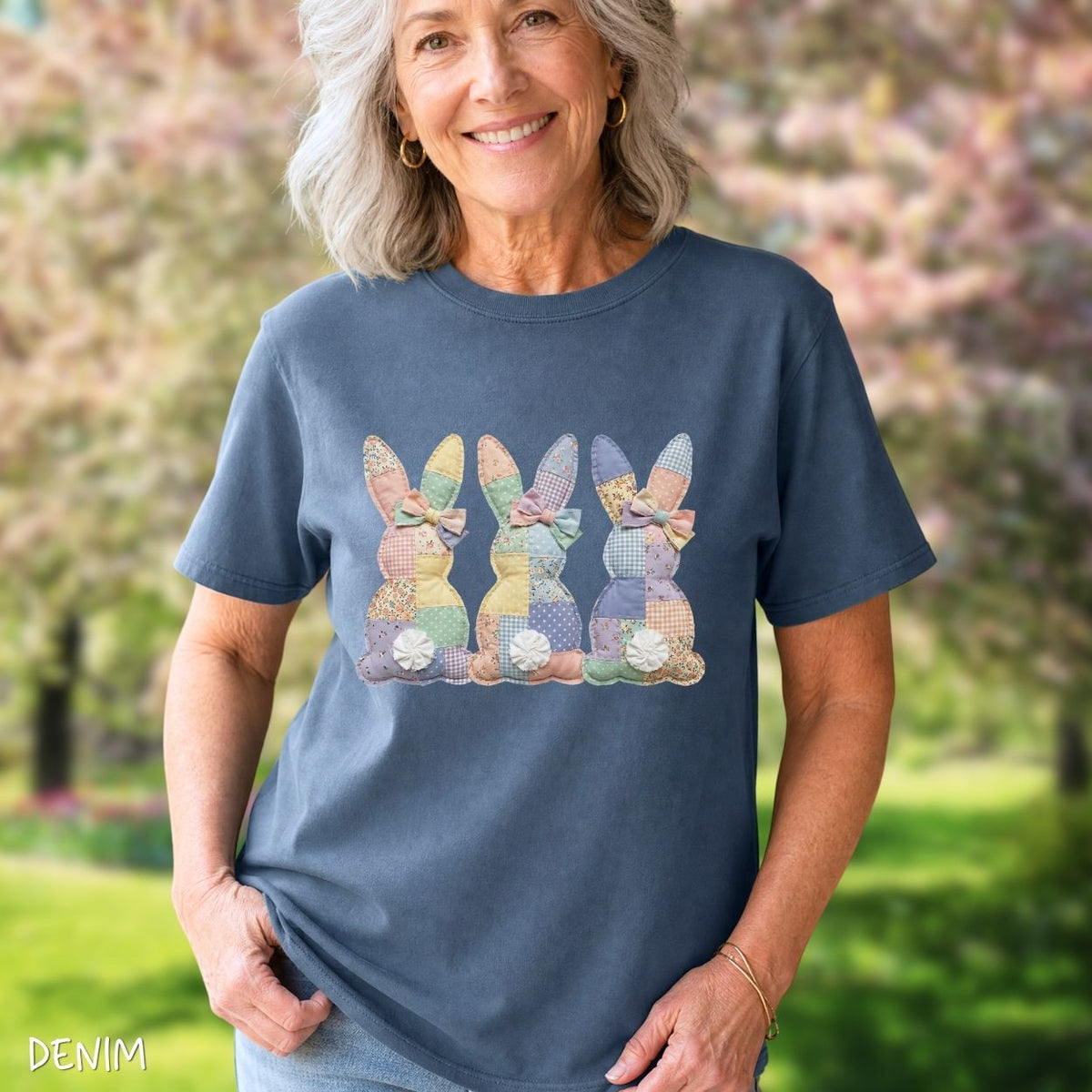 Faux Patchwork Easter Bunny Trio T-Shirt