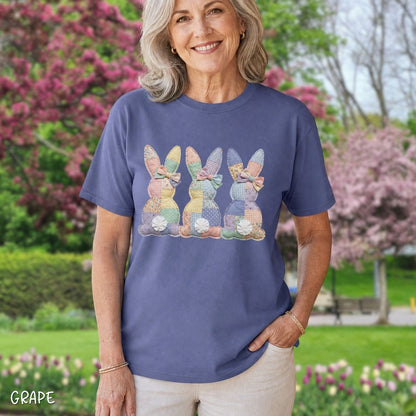 Faux Patchwork Easter Bunny Trio T-Shirt