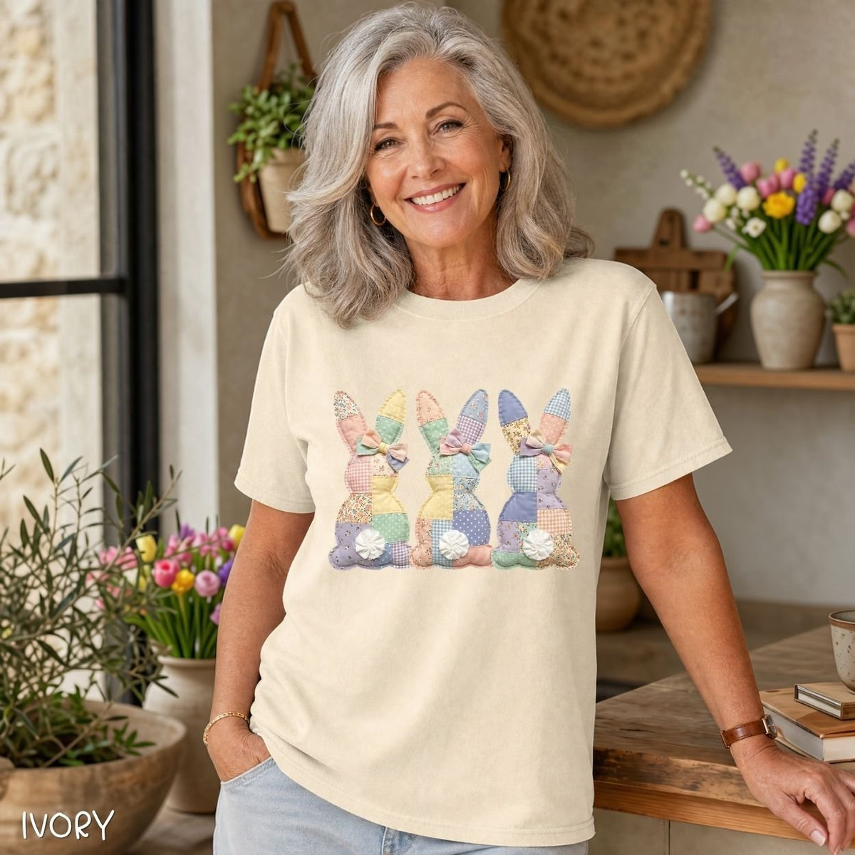 Faux Patchwork Easter Bunny Trio T-Shirt