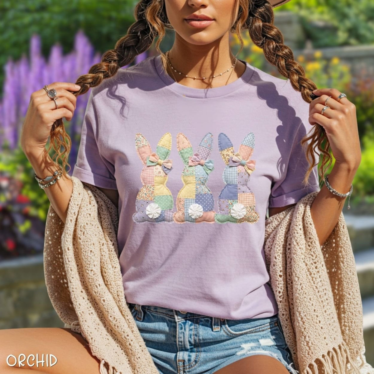 Faux Patchwork Easter Bunny Trio T-Shirt