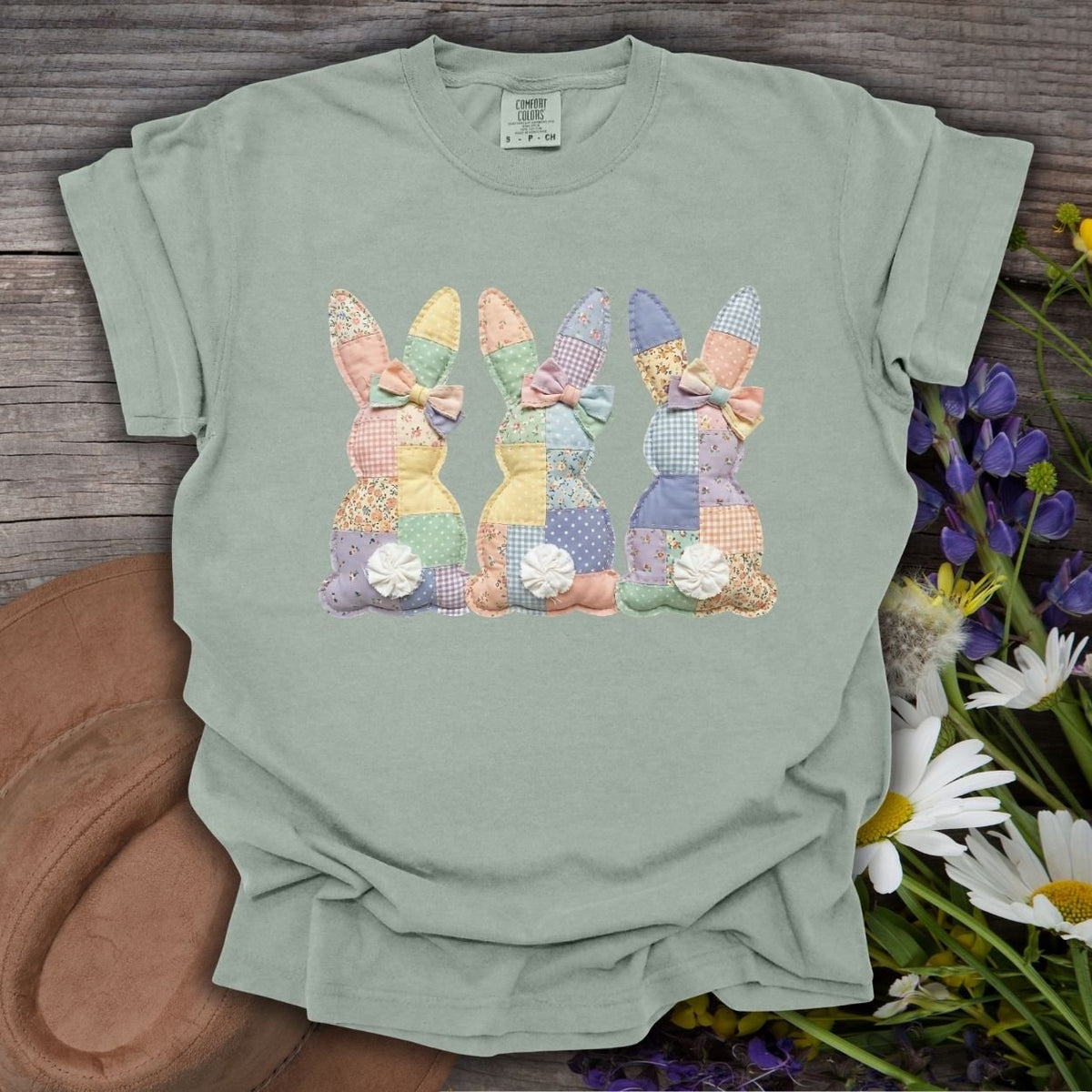 Faux Patchwork Easter Bunny Trio T-Shirt