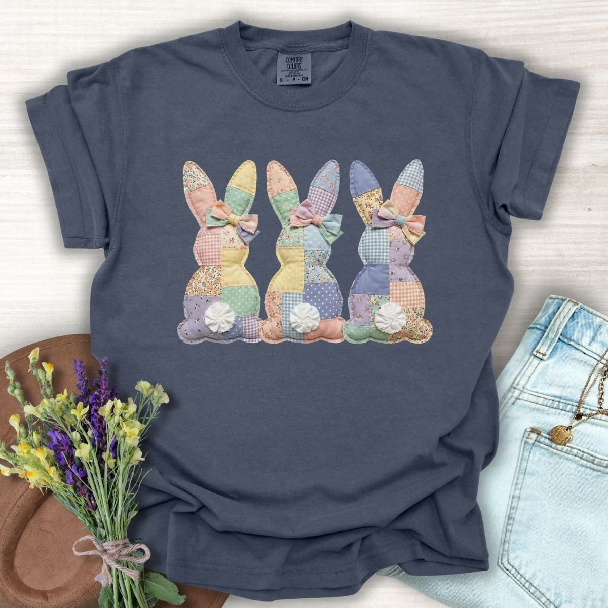 Faux Patchwork Easter Bunny Trio T-Shirt