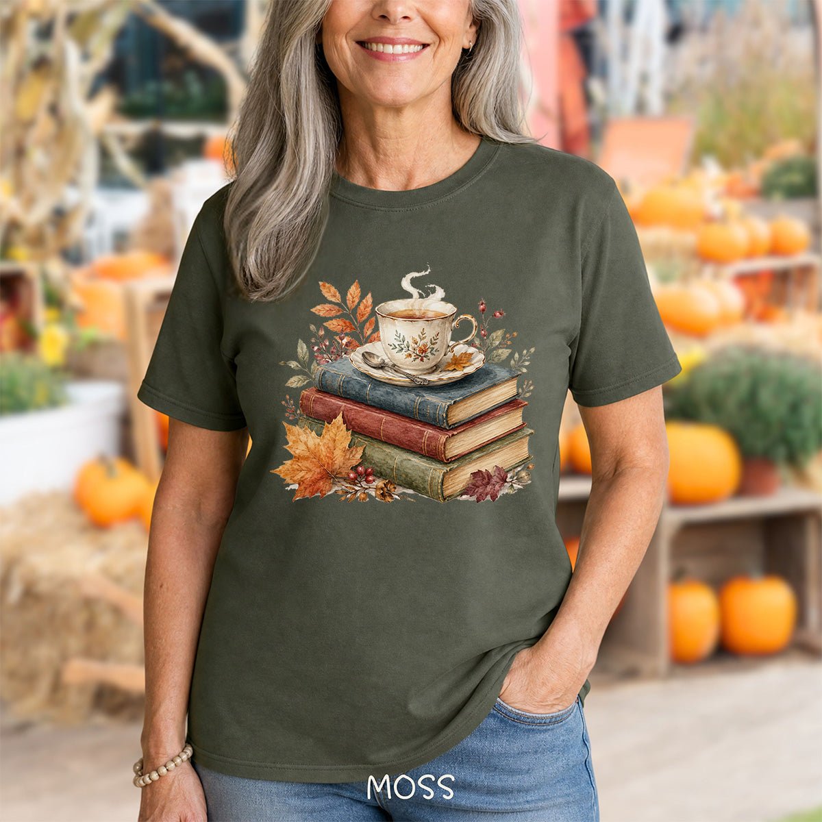 Autumn Cozy Books & Teacup T-Shirt