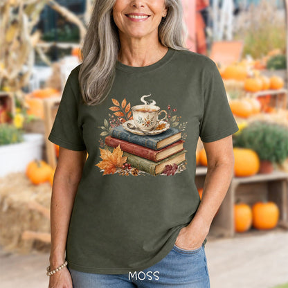 Autumn Cozy Books & Teacup T-Shirt