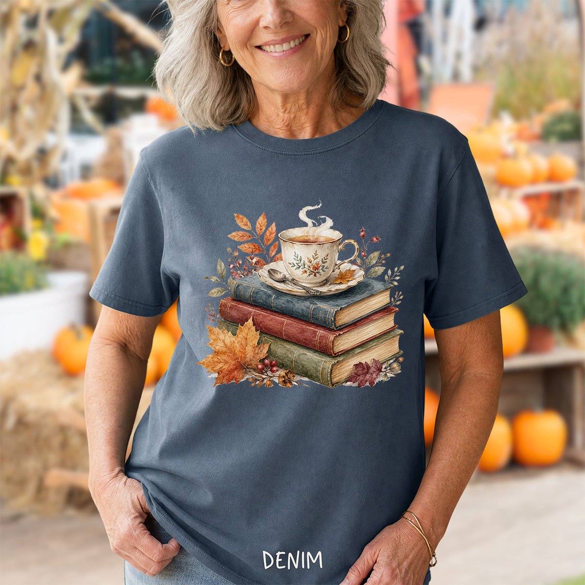Autumn Cozy Books & Teacup T-Shirt
