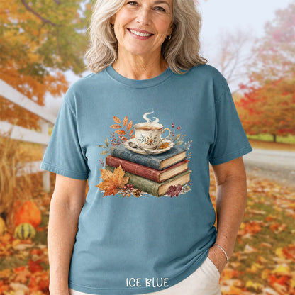 Autumn Cozy Books & Teacup T-Shirt