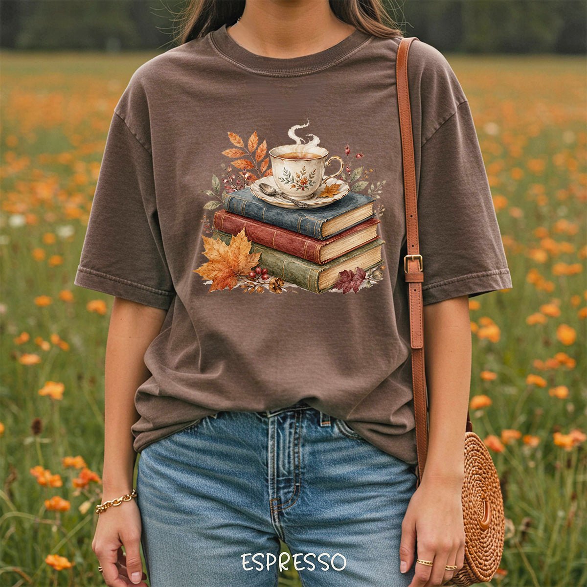 Autumn Cozy Books & Teacup T-Shirt