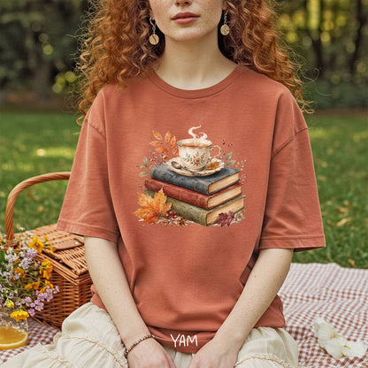 Autumn Cozy Books & Teacup T-Shirt