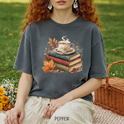 Autumn Cozy Books & Teacup T-Shirt