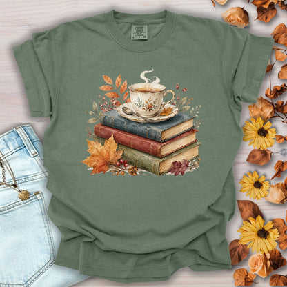 Autumn Cozy Books & Teacup T-Shirt