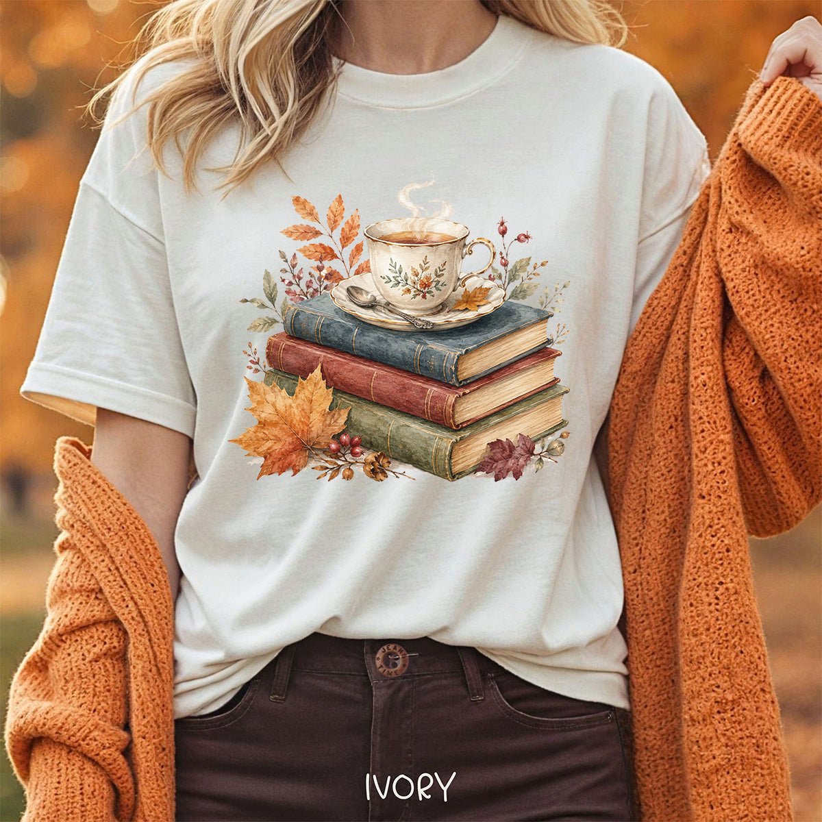 Autumn Cozy Books & Teacup T-Shirt