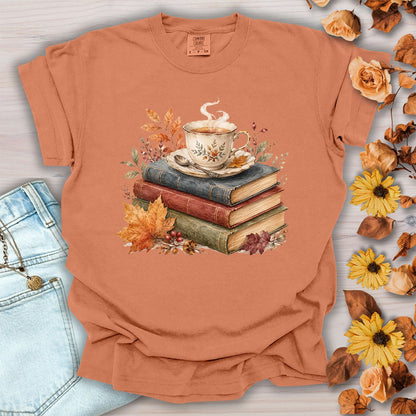 Autumn Cozy Books & Teacup T-Shirt