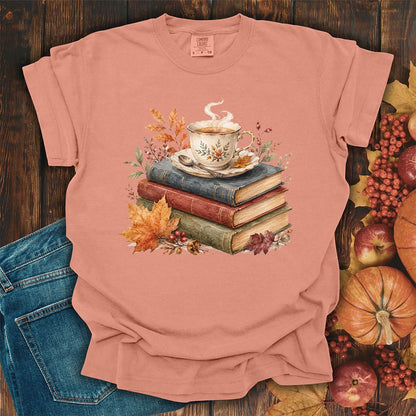 Autumn Cozy Books & Teacup T-Shirt