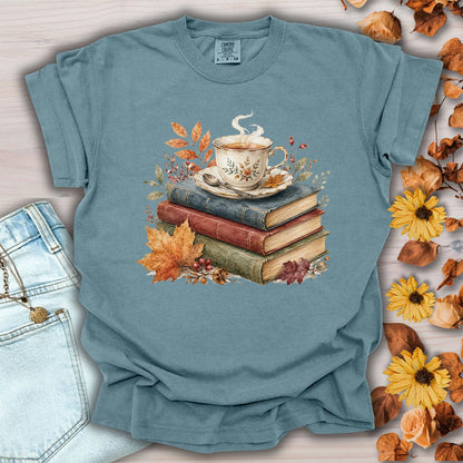 Autumn Cozy Books & Teacup T-Shirt
