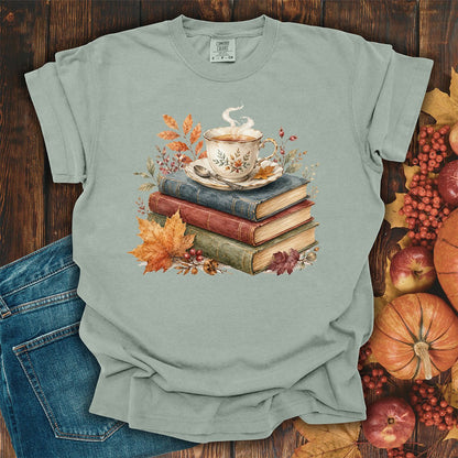 Autumn Cozy Books & Teacup T-Shirt