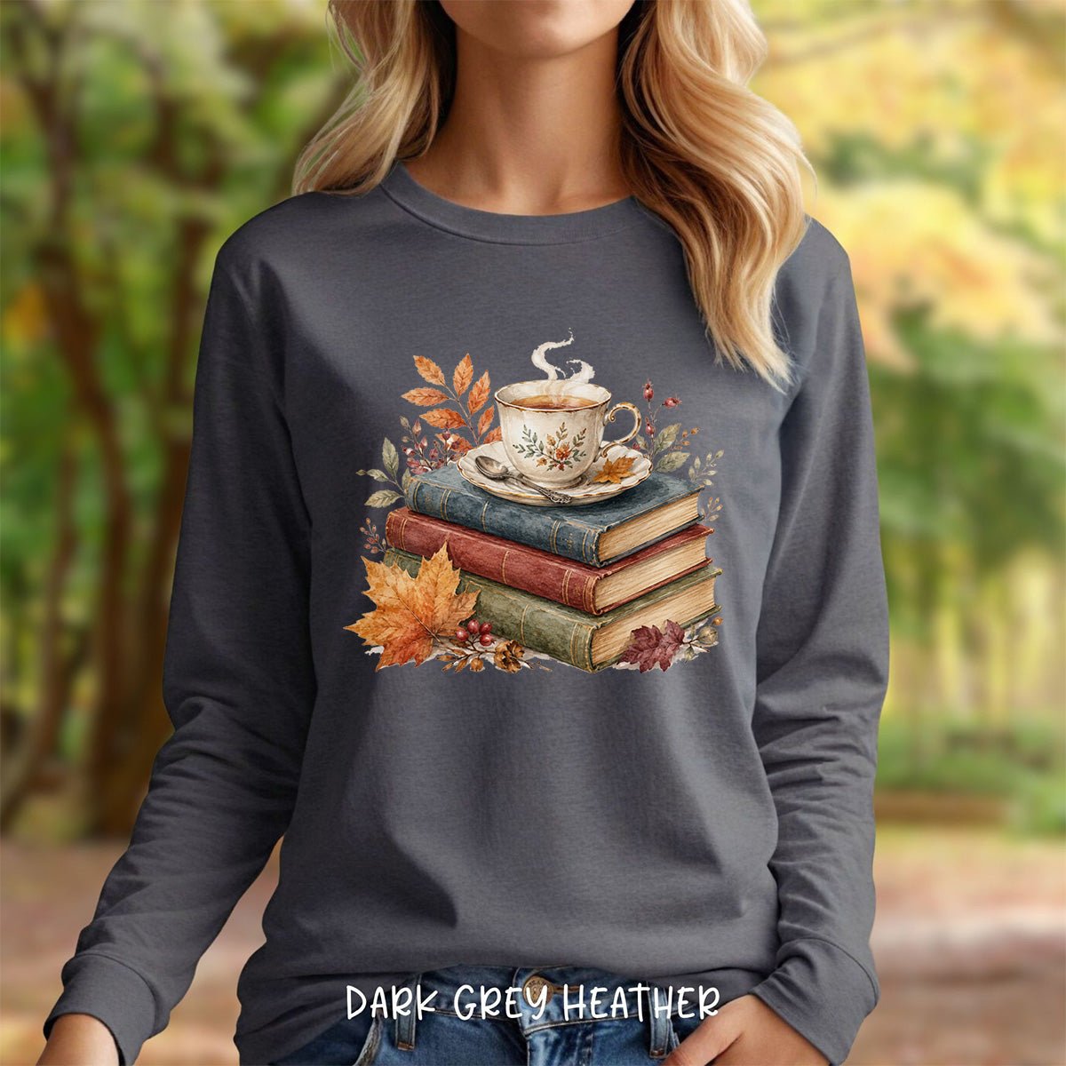 Autumn Cozy Books & Teacup Long Sleeve Tee