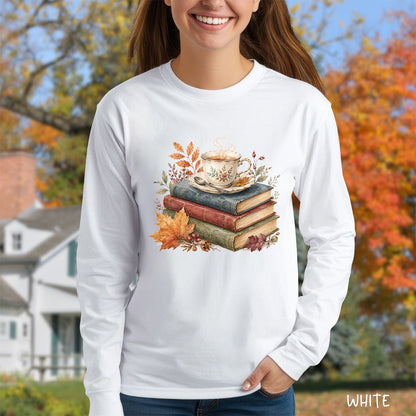 Autumn Cozy Books & Teacup Long Sleeve Tee