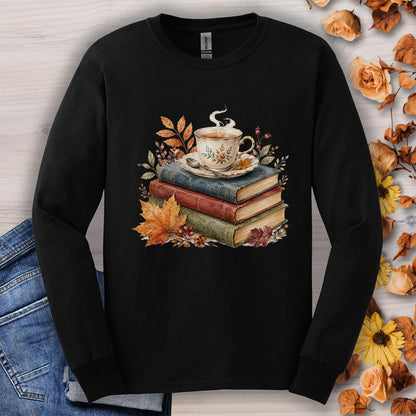 Autumn Cozy Books & Teacup Long Sleeve Tee