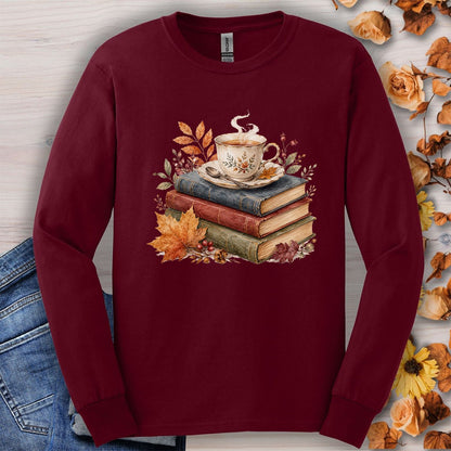Autumn Cozy Books & Teacup Long Sleeve Tee