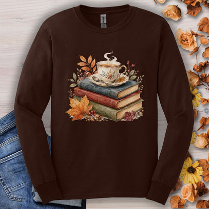 Autumn Cozy Books & Teacup Long Sleeve Tee