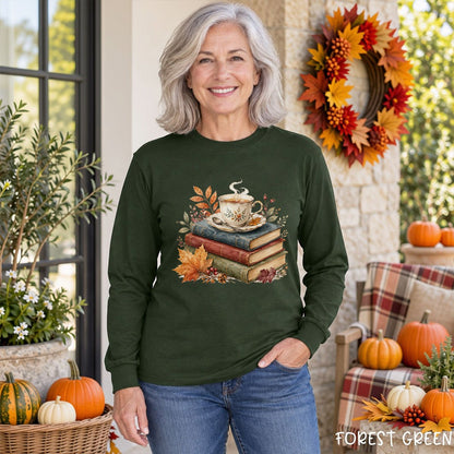 Autumn Cozy Books & Teacup Long Sleeve Tee