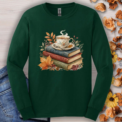 Autumn Cozy Books & Teacup Long Sleeve Tee