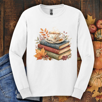 Autumn Cozy Books & Teacup Long Sleeve Tee