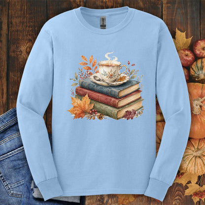 Autumn Cozy Books & Teacup Long Sleeve Tee