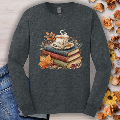 Autumn Cozy Books & Teacup Long Sleeve Tee