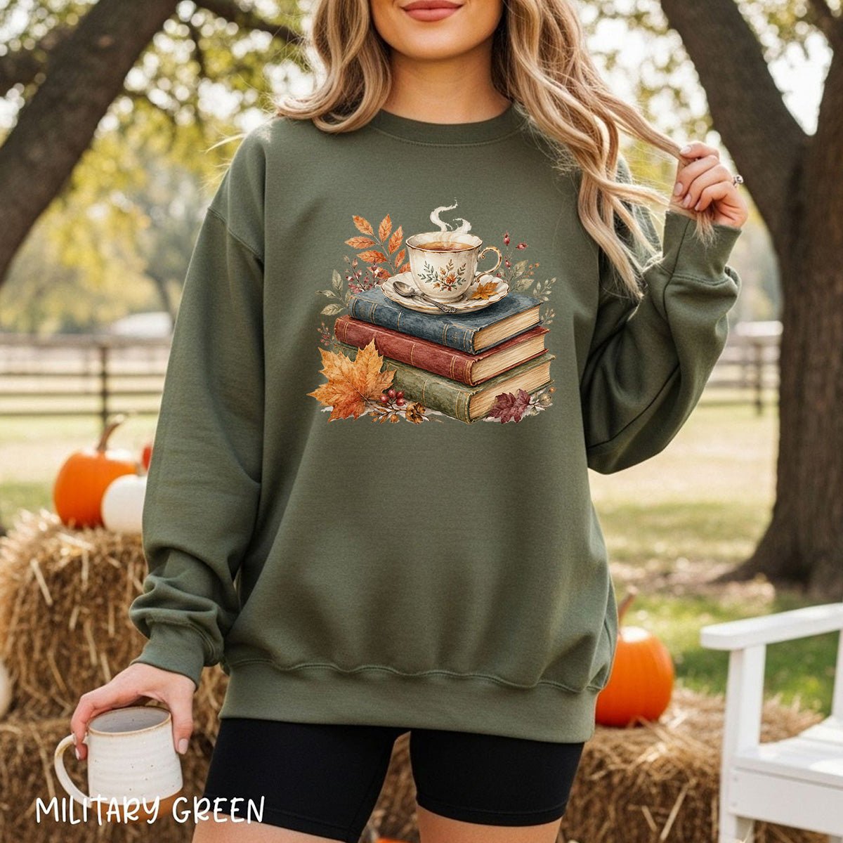 Autumn Cozy Books & Teacup Sweatshirt