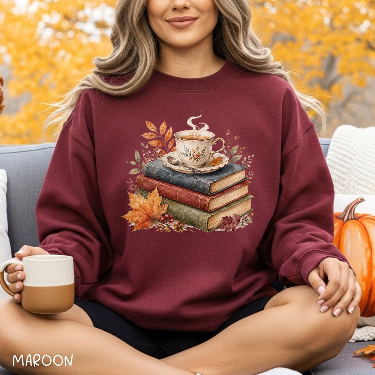 Autumn Cozy Books & Teacup Sweatshirt