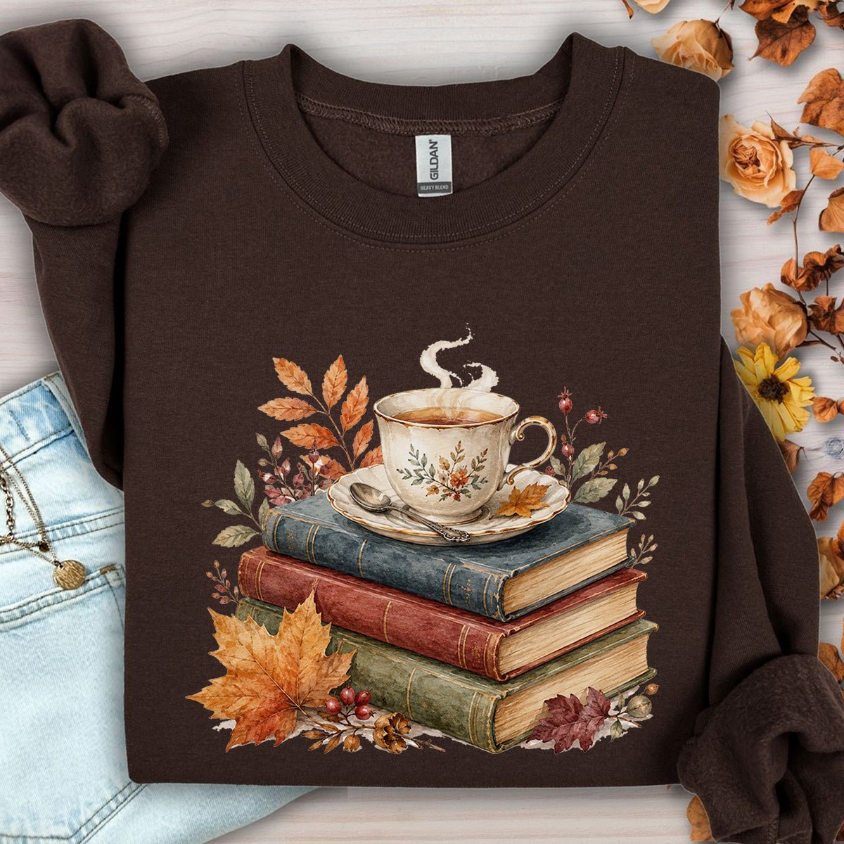 Autumn Cozy Books & Teacup Sweatshirt
