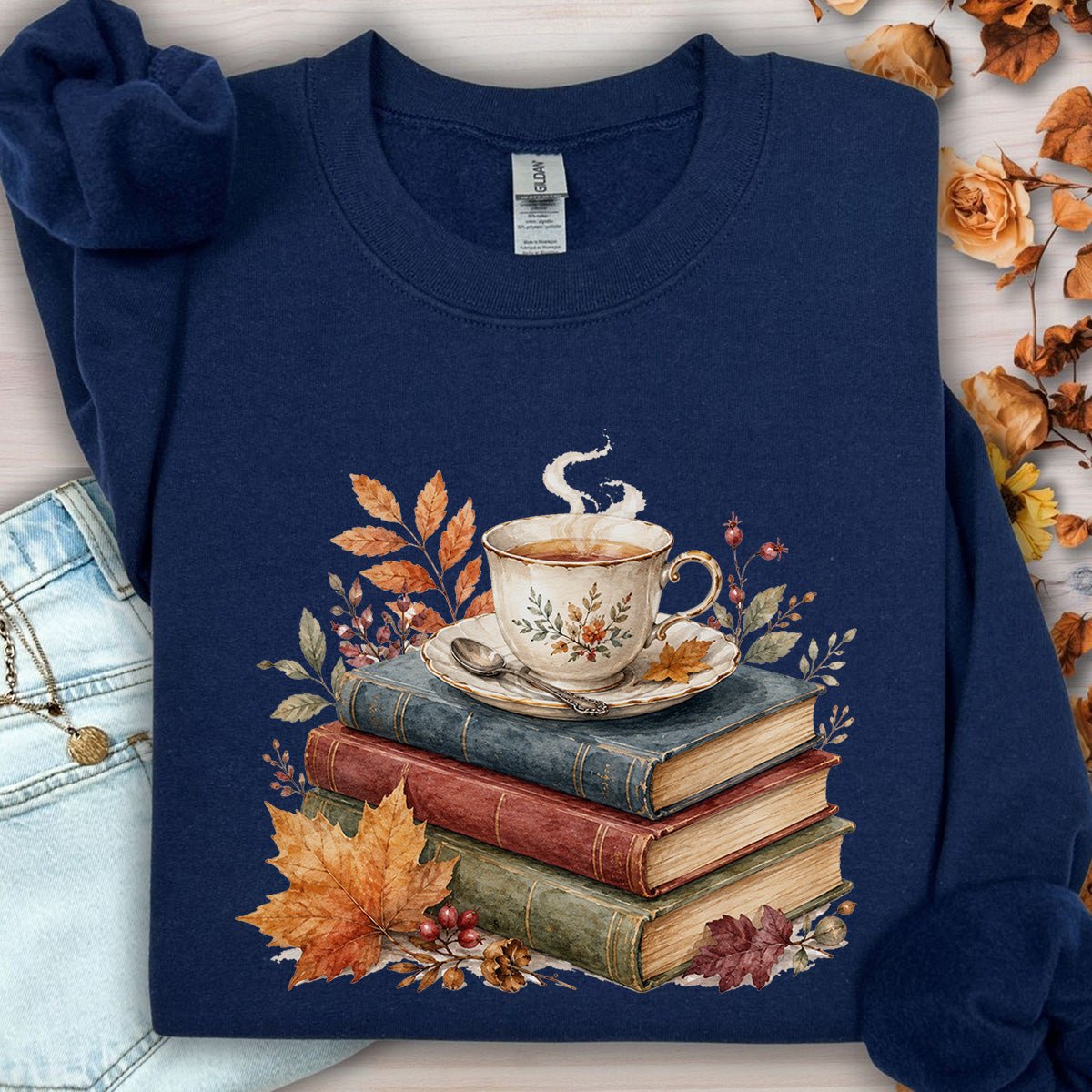 Autumn Cozy Books & Teacup Sweatshirt