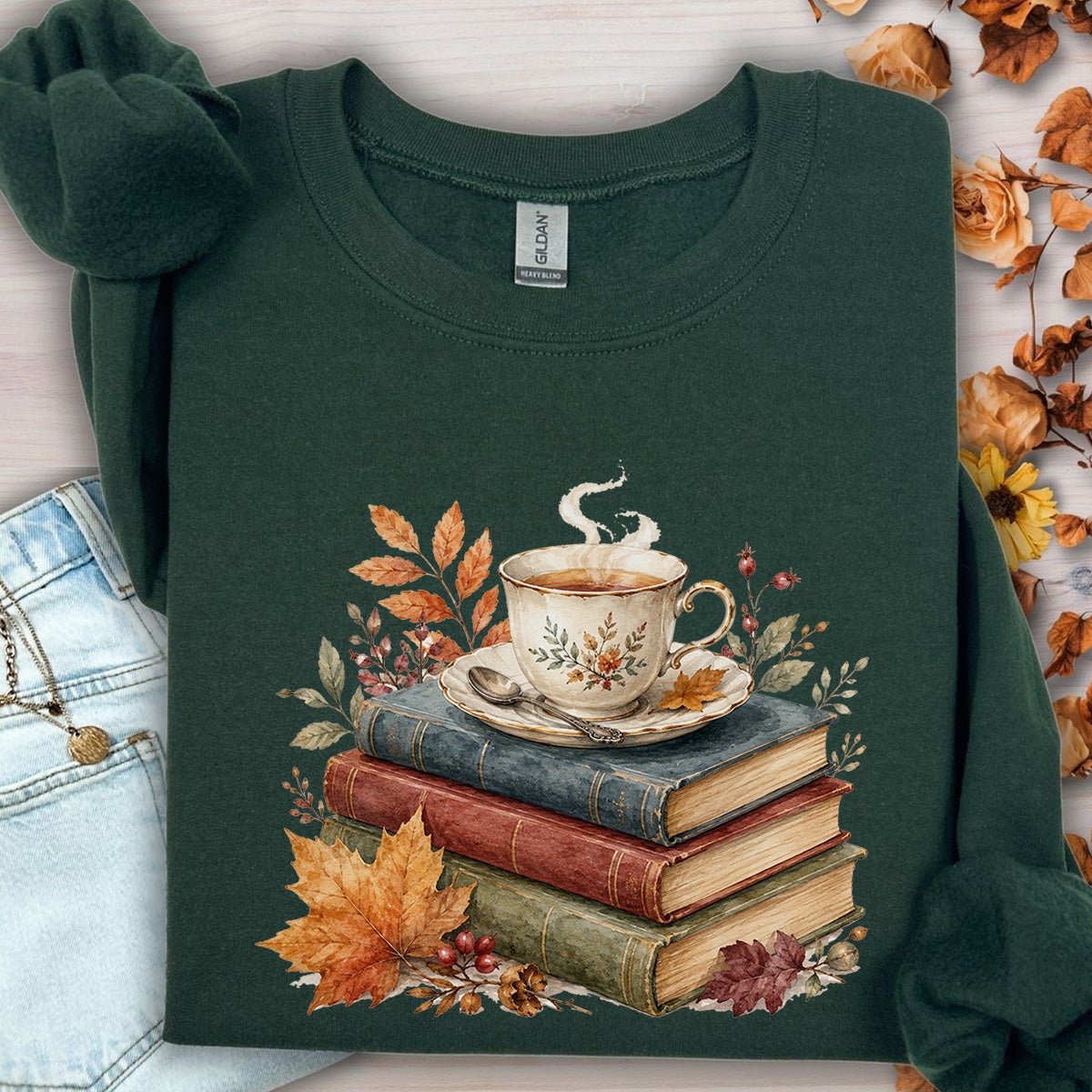 Autumn Cozy Books & Teacup Sweatshirt